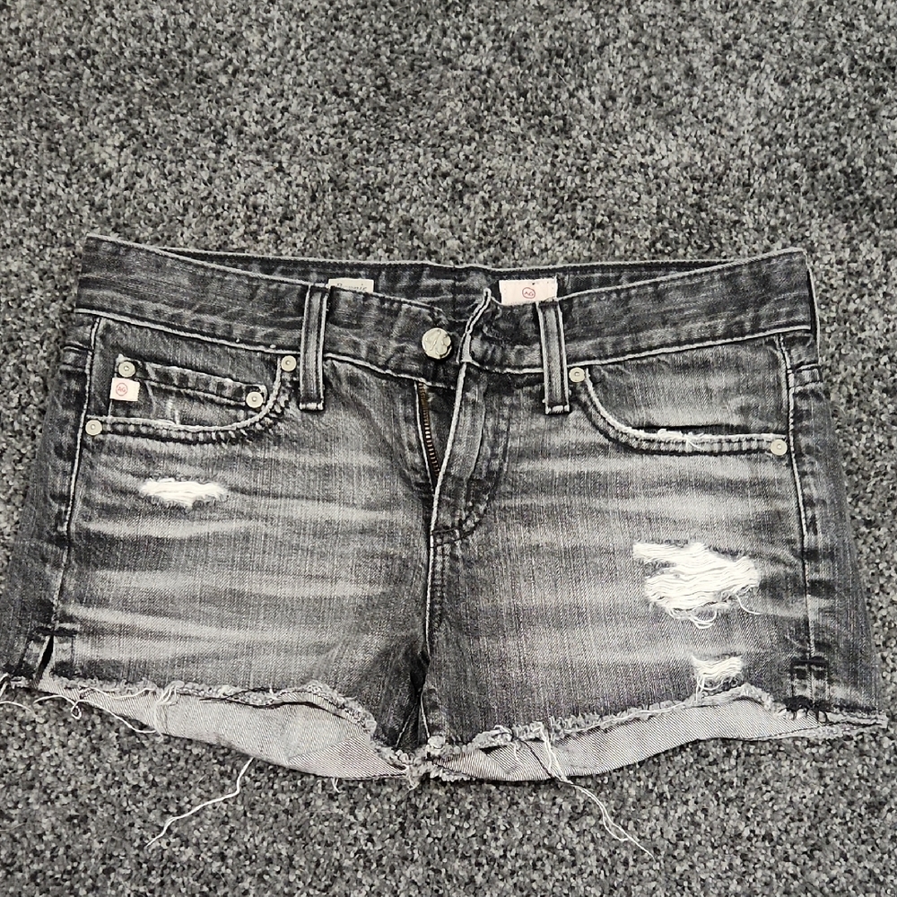 AG Adriano Goldschmied Bonnie Relaxed Shorts Aged Black Distressed Size 25